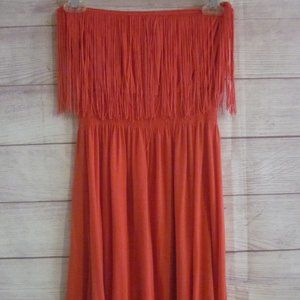 Cristina Love Women's Medium Strapless Sundress Knee Length Pink Fringe